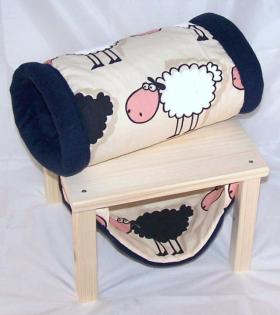 Kuschelset 3 Teile Schafe dunkelblauer Fleece für Meerschweinchen