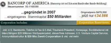 US-Banken Gesellschaften zu verkaufen mit vielen EXTRAS.
