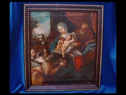 P. VERONESE Nachf. HEILIGE FAMILE c1690 ÖL/Lw. gerahmt