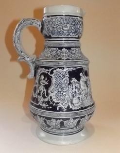 Original Alt-Grenzau 1894 W German Kobalt Blau Grey Pitcher-30x16