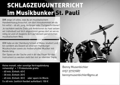 Schlagzeugunterricht im Musikbunker St. Pauli