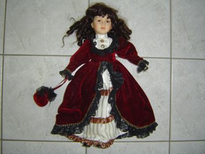 Dekopuppe ca. 46cm Samtkleid Tasche Puppe Porzellanpuppe