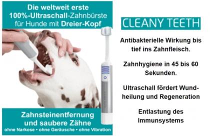 Cleany Theeth 100 -Ultraschall-Zahnbürste für Hunde mit Dreier-Kopf