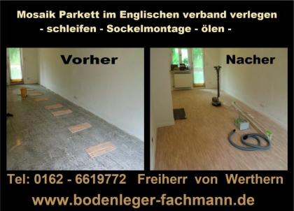 Stabparkett / Mosaikparkett Verlegung Schleifen - 2x Ölen