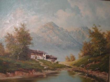 Landschaft von W . Motz signiertes Gemälde